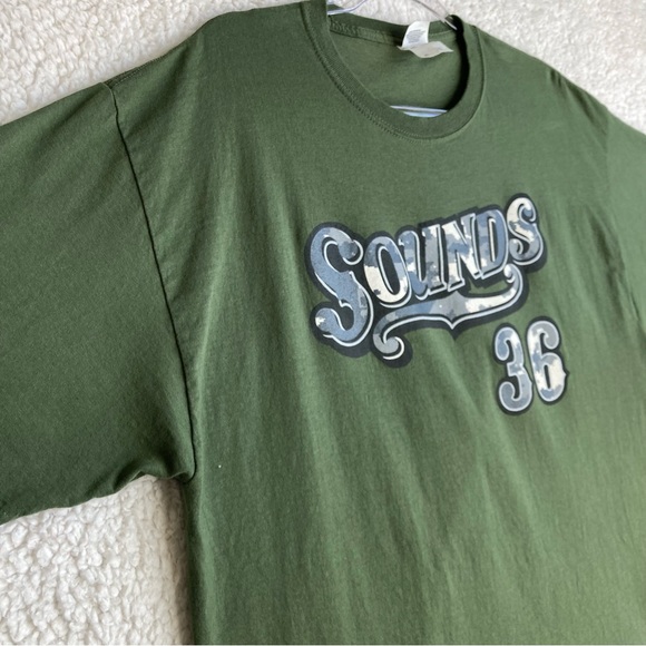 Fruit of the Loom Nashville Sounds baseball army green camo Maxwell jersey shirt - Picture 4 of 14